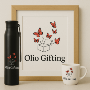 Olio Gifting Premium Gift Set – Framed Logo Art, Branded Water Bottle & Coffee Mug